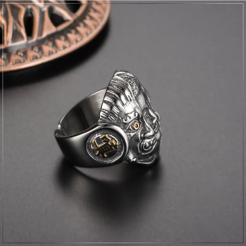 Религиозное кольцо с лицом демона и Будды для мужчин, властное кольцо в стиле панк, кольцо с печаткой, титановое ювелирное изделие
