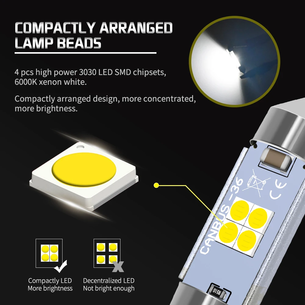 2 шт., фестон без ошибок, 36 мм, светодиодный, лампа C5W 3030 SMD, автомобильные лампы для номерного знака Volkswagen VW Golf 3 4 5 6 Passat B6 B5 Jetta