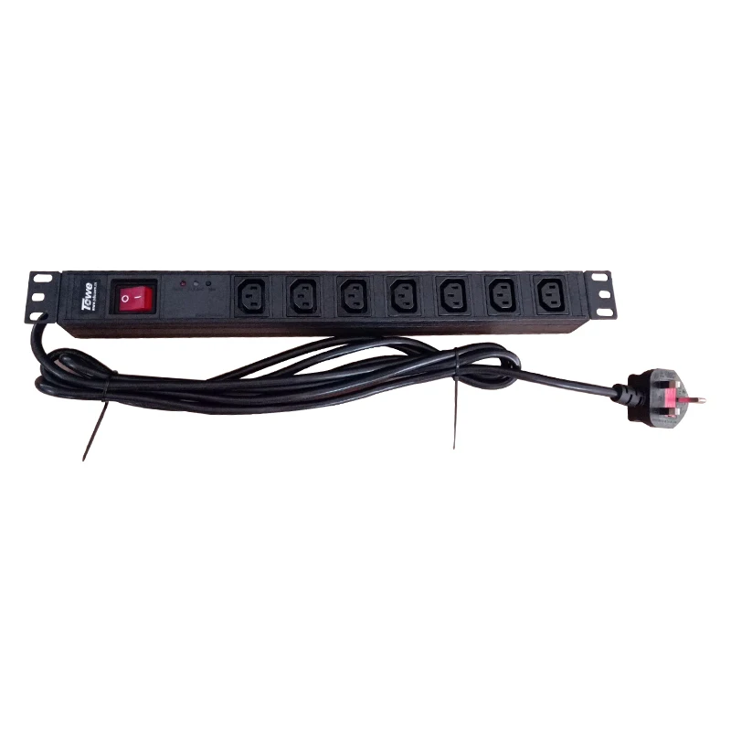 TOWE EN10/I709PS-C 13A UK PLUG 7 WAYS IEC320 C13 PDU WITH SPD and MAIN SWITCH PDUs Cabinet Socket Power distribution Units