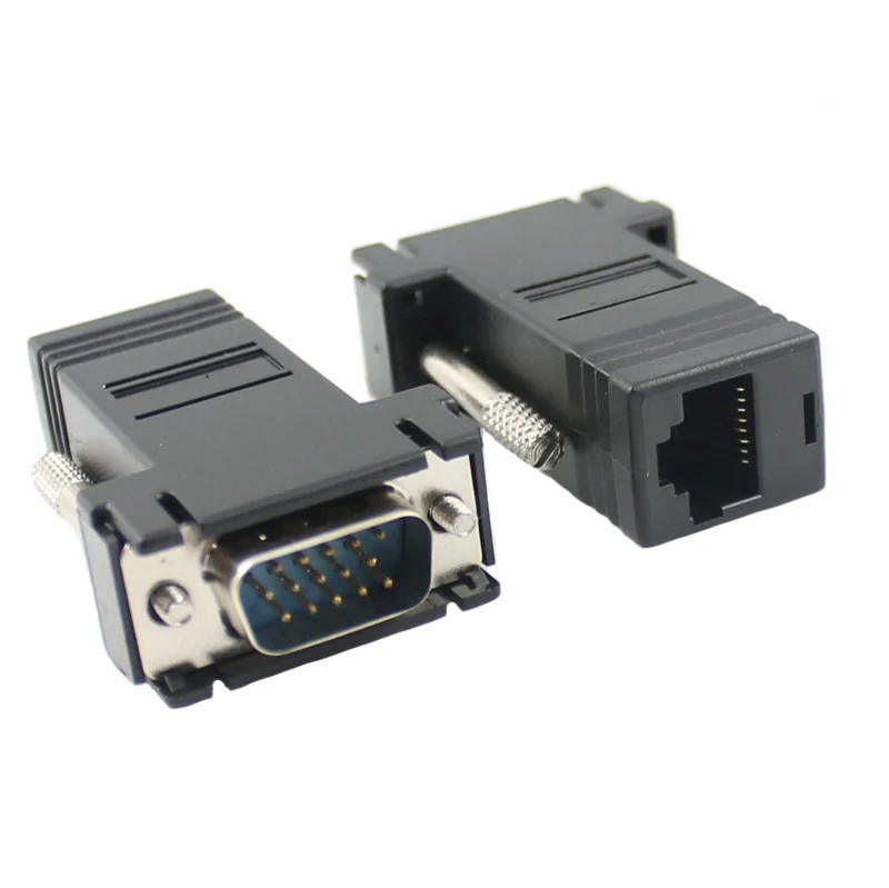 

10pcs/lot 15PIN VGA to RJ45 connector New VGA Extender Male To Lan Cat5 Cat5e RJ45 Ethernet Female Adapter
