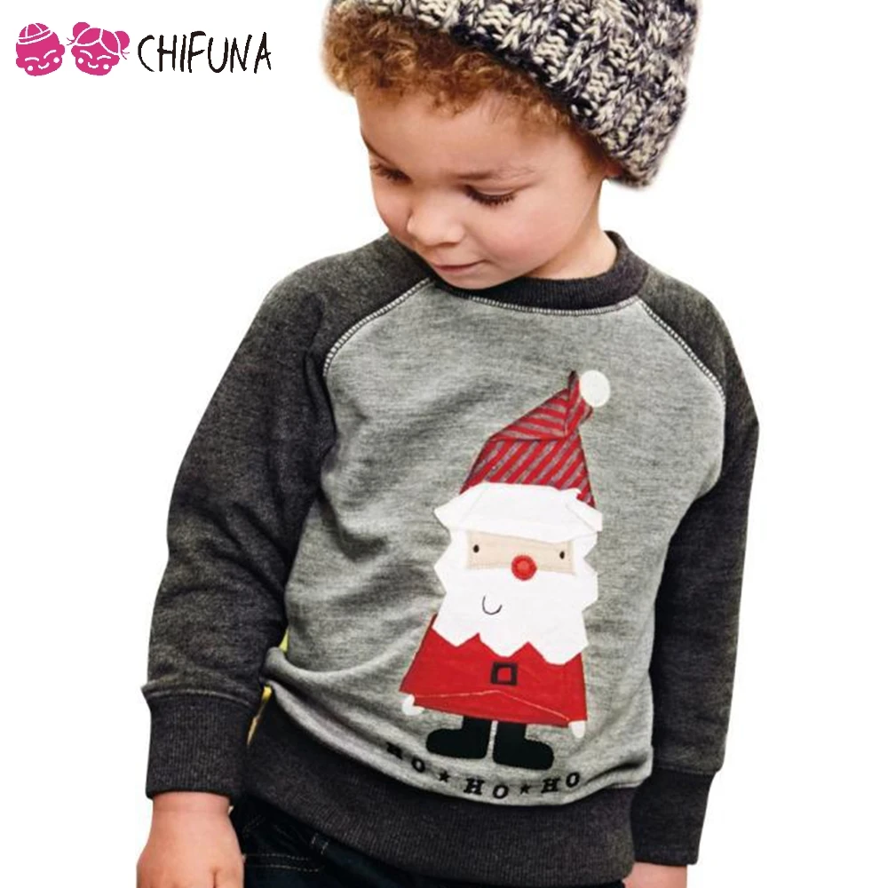 

chifuna Christmas Kids Sweatshirts Cute Santa Claus Pattern Long Sleeve Tops Children's Hoodies for 2-7Y Baby Girls Boys T-shirt