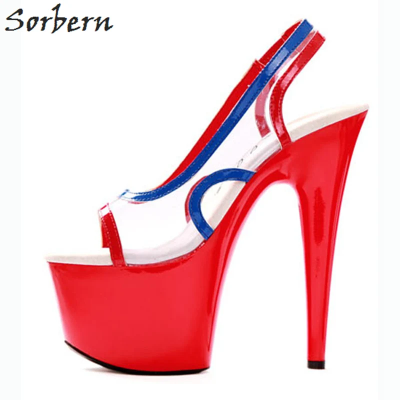 Black Chaussures Cm 2018 Peep Extrem Toe Pompes Sorbern Pvc 17 Transparent Pompe Haute Sur rouge Été Slingbacks Femmes Talons Stilettos Glissement FnqFwHpZa
