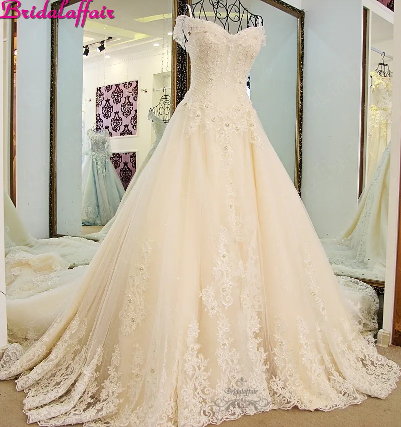 Роскошное Свадебное дизайнерское платье трапециевидной формы с жемчужинами и кристаллами, с аппликацией из кристаллов, на заказ