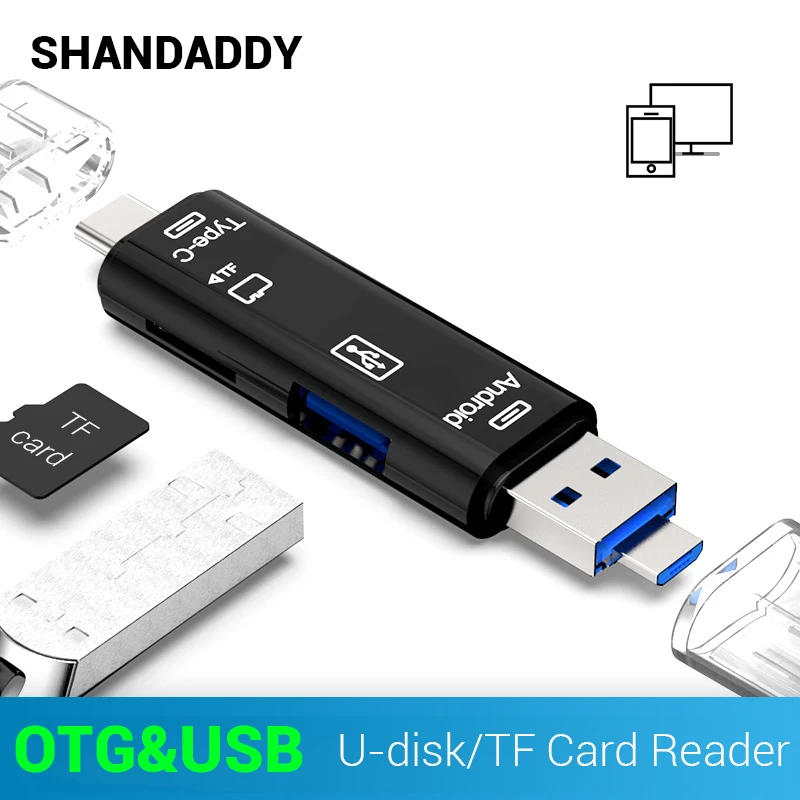 3 в 1 Тип C/Micro USB OTG карта адаптер Тип C/USB/Micro USB SD TF считыватель карт памяти для Andrio PC Mac компьютер скрытый USB