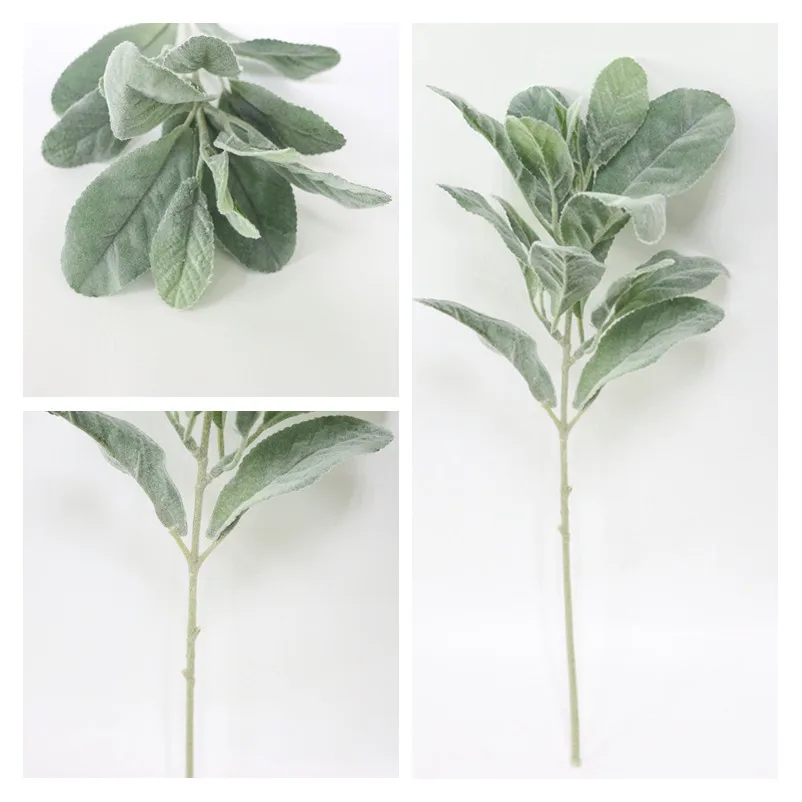  Flone Artificial Flocking Silver Leaf Plant Leaves Artificial Flower Simulation Green Plant For Wedding Party Home Table Decor (11)