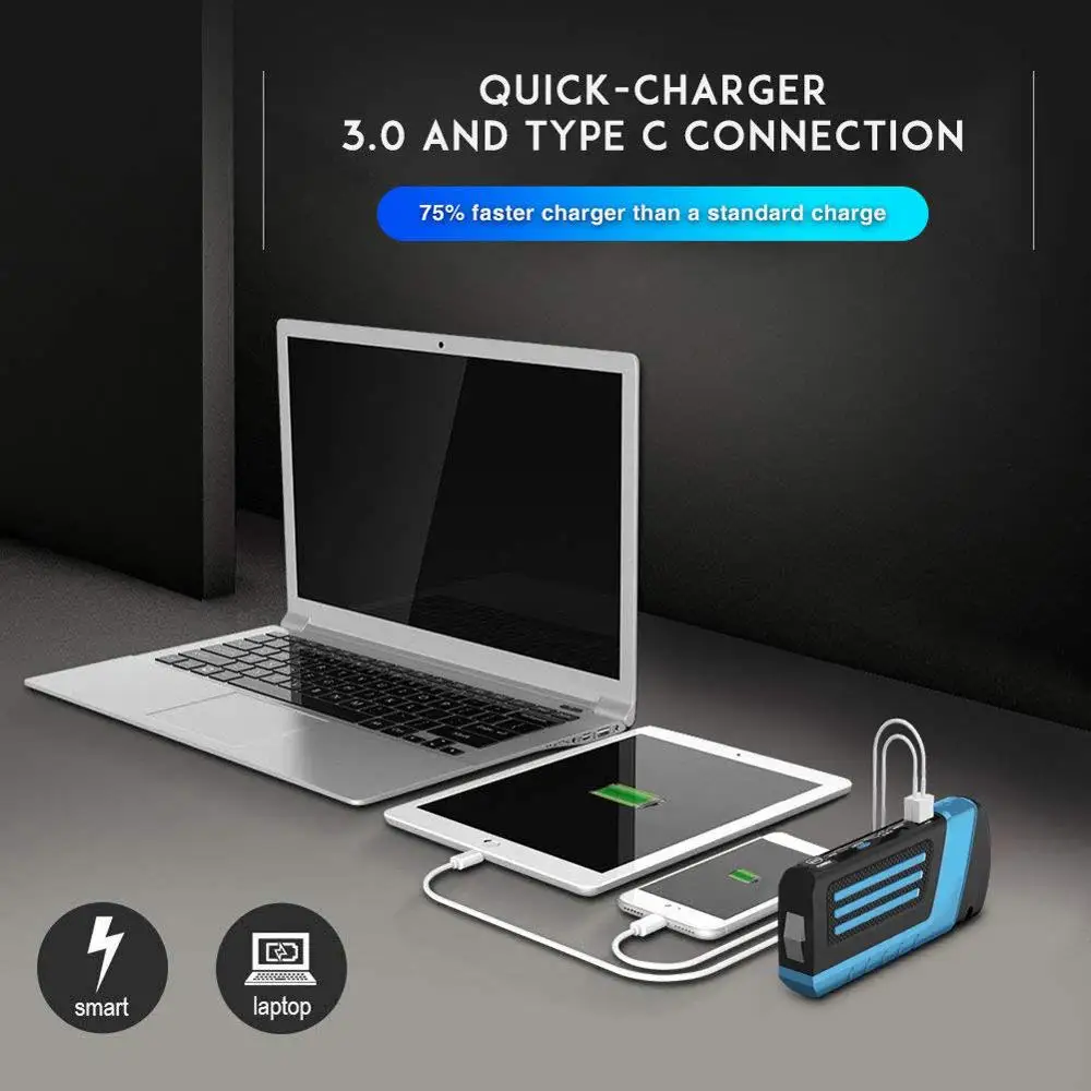 

2019 Futuristic Jump Starter Two Way Fast Charge Type C Portable Emergency Protect Power Bank 12V Car Booster Starting Device
