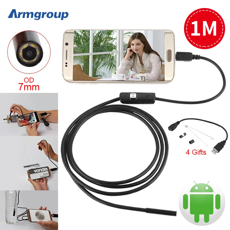 Antscope эндоскоп 1 м мм 5 мм/7 мм USB и Andriod микро водостойкий м 2 м USB 6LED эндоскоп камера pcb ПК инспекция мини-камера 5