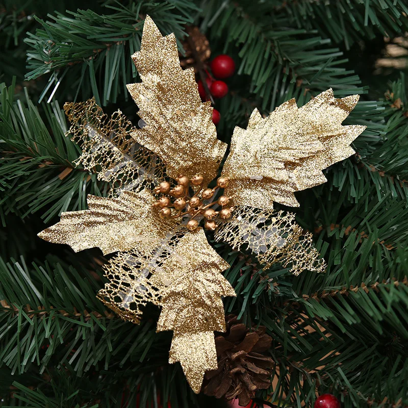 ETya рождественские полые разбрызгивающие Блестки цветок Рождественская елка топперы украшения год имитация искусственного цветка украшения