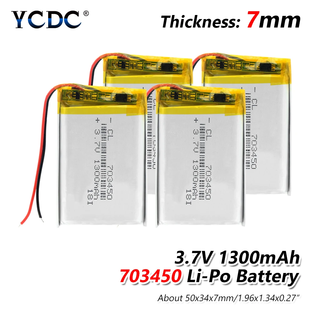 

Rechargeable 3.7V 1300mAh 703450 Battery Li-Po Polymer cells Lithium li-ion Lipo Battery For Cell Phone MP3 MP4 GPS LED Light