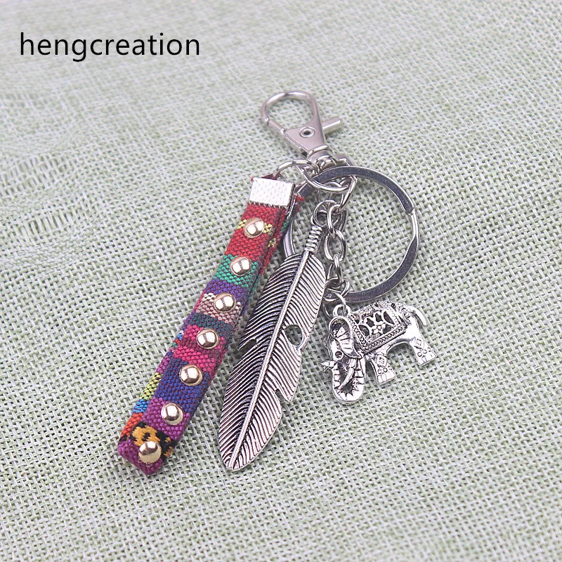 hengcreation tribal ethnic keychain unique bohemia gift key holder tassel jewelry feather