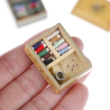 

1:12 Miniature Vintage Sewing Box with Lid Winered Dollhouse Decoration Accessories Best Sale