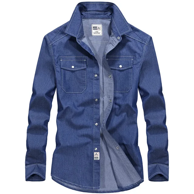 2017 New Spring Men's Denim Dress Shirts Male Full Sleeve Cotton Two