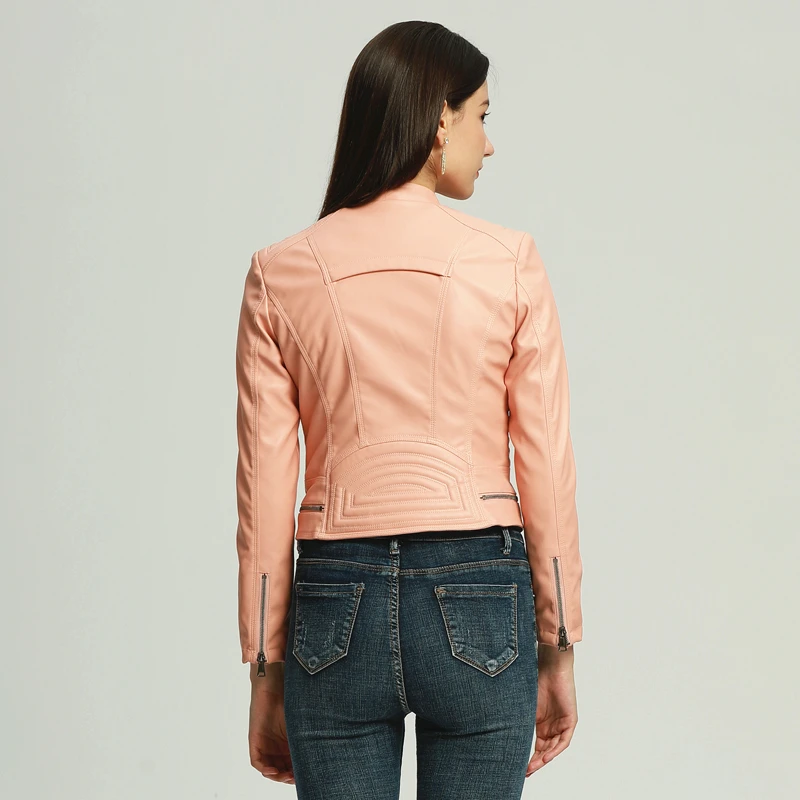 NXH leather jacket women plus size biker jacket pink Turn-down Collar pu faux leather coat autumn fashion outwear