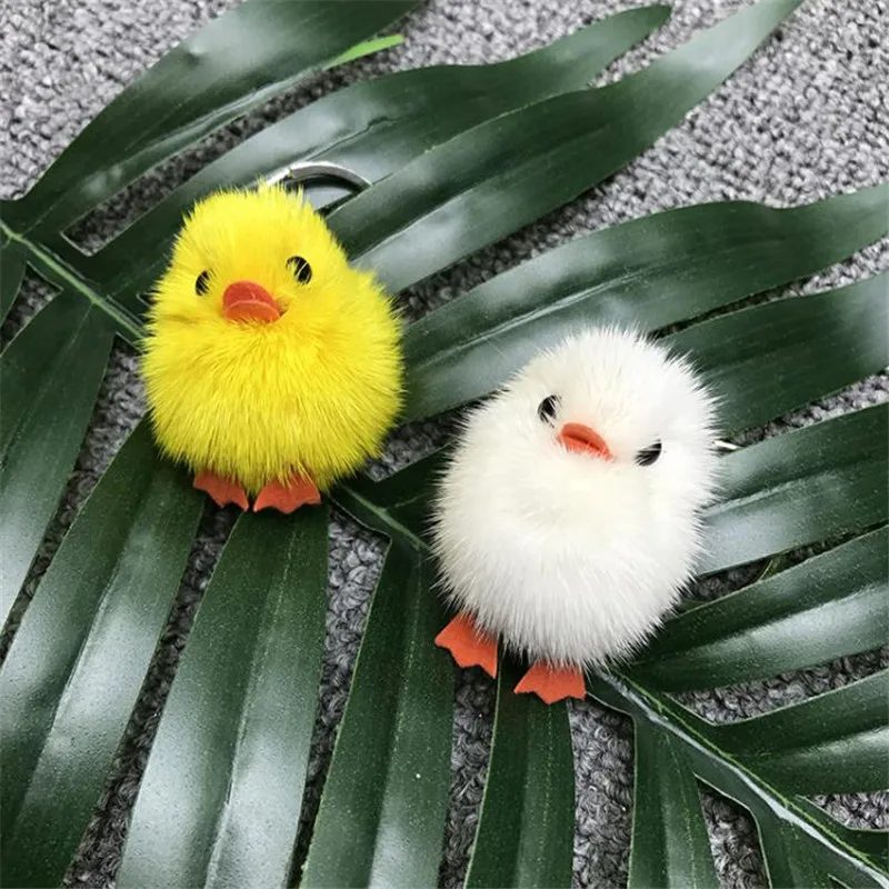 Super cute mink hair mini small yellow duck duckling keychain plush