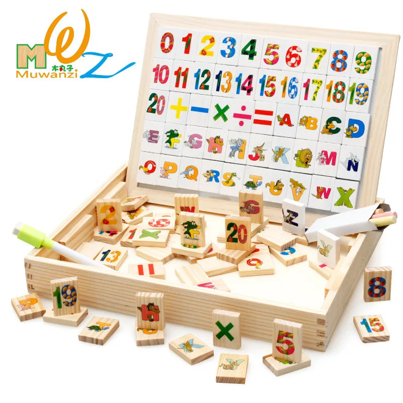 

Magnetic wooden figure & alphabet building blocks toys baby cartoon Tangram drawing board kids ealy educational learning fun toy