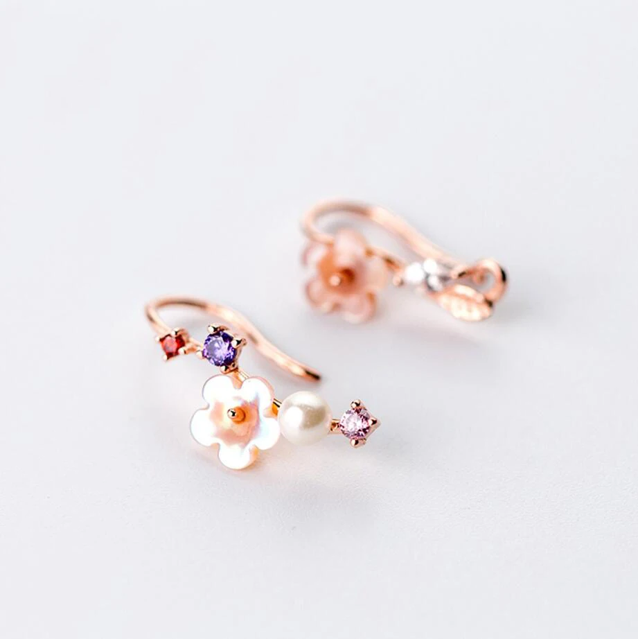 925 Sterling Silver CZ Flower Climber Crawler Hook Dangle Earrings Women A1516925 sterling