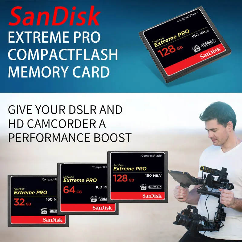 SanDisk Extreme Pro CompactFlash 1067X cf-карта 32 Гб 64 Гб 128 ГБ R-160MB/с высокоскоростная флэш-карта VPG65 для видео 4K и Full HD