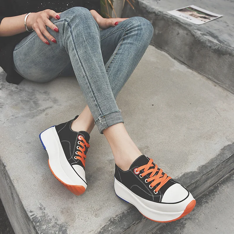 

2019 summer new style simple and simple color matching muffin bottom canvas shoes women comfortable wild casual flat shoes