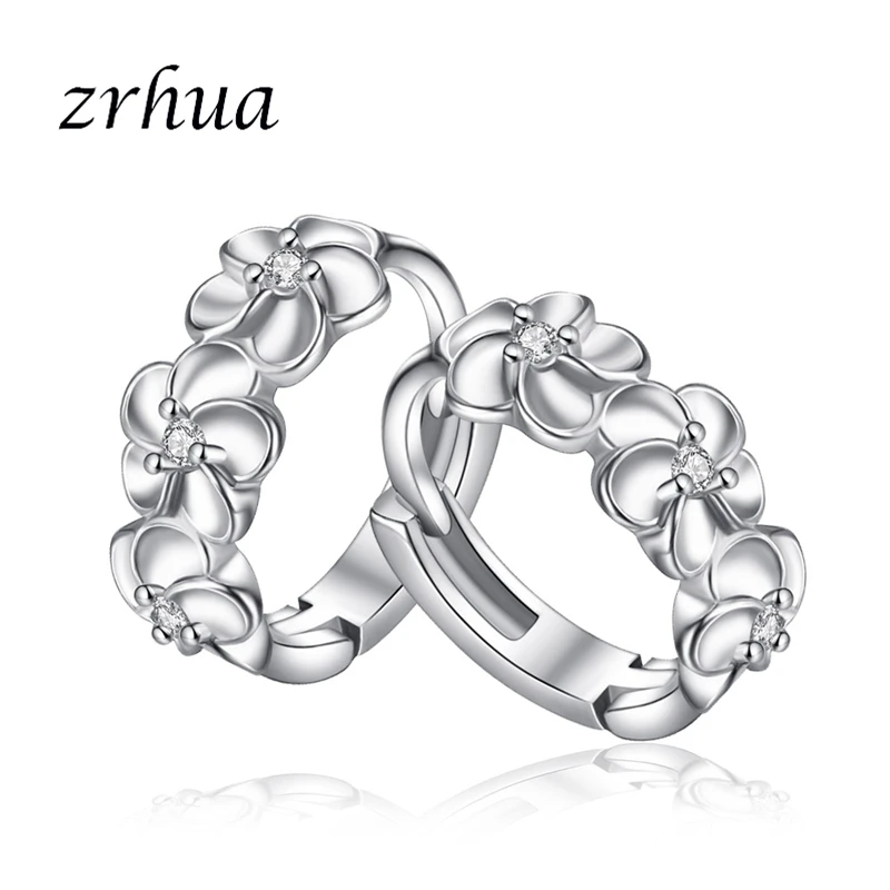 ZRHUA модные круглые серьги-кольца цветок для женщин высшего класса рождественские подарки 925 пробы серебряные свадебные и юбилейные ювелирные изделия