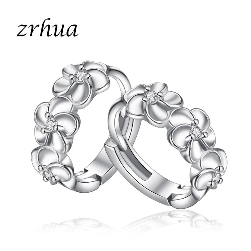 

ZRHUA Fashion Round Flower Hoop Earrings For Women Top Grade Christmas Gifts 925 Sterling Silver Wedding & Anniversary Jewelry