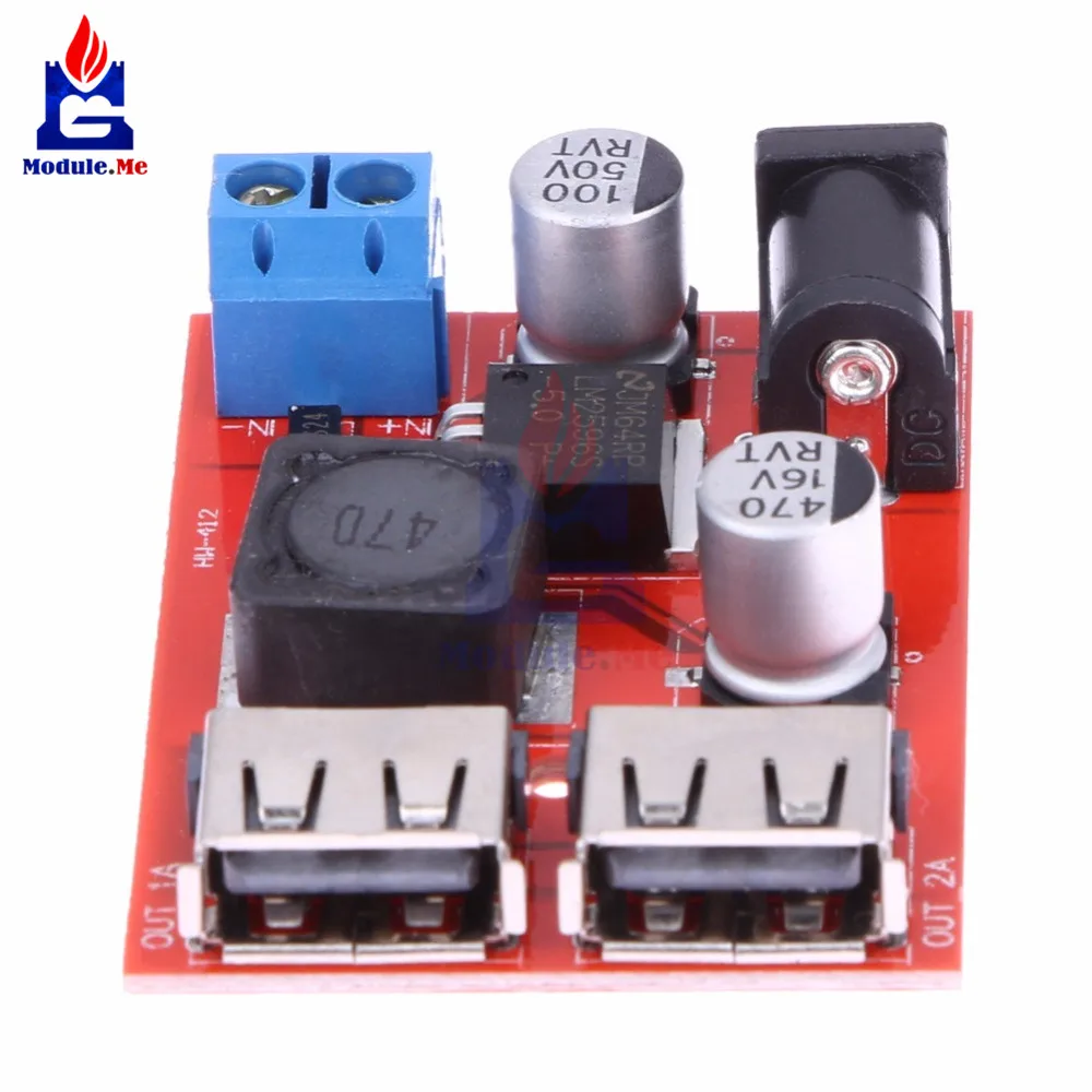 LM2596 LM2596S двойной USB преобразователь 9 В 12 24 36 до 5 3 А понижающий плата автомобильное