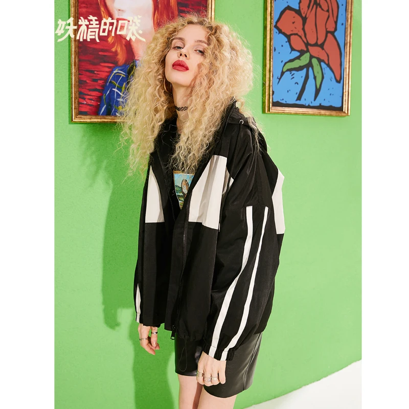 ELF SACK 2019 New Harajuku Woman Jackets Full Stand Patchwork Outerwear Women Coats Streetwear Female Coats Ladies Sudadera