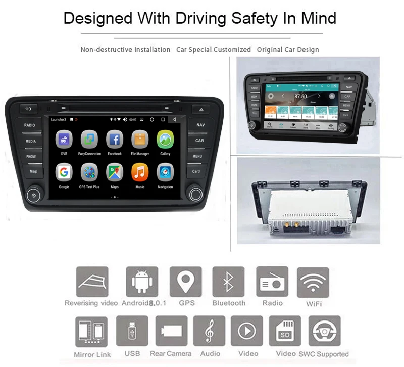 Excellent Car Multimedia Player Android 8.0 4G/32G 8 Inch Car DVD 2 Din Car Radio With Navigation For Skoda Octavia A7 2013-2014 0