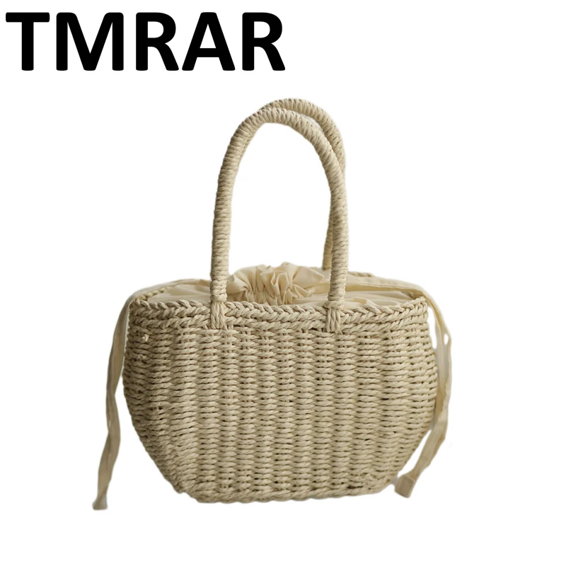

2019 New cute small tote rattan knitting handbag summer beach bags shoulder bag design drawstring bags for female bolsas qn422