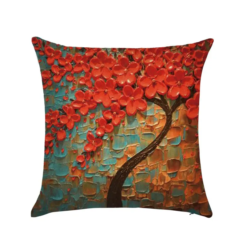 Декоративная подушка, трехмерная картина маслом, деревья, цветы, хлопковая Подушка, наволочка для гостиной, чехол для дивана, автокресла - Цвет: 14