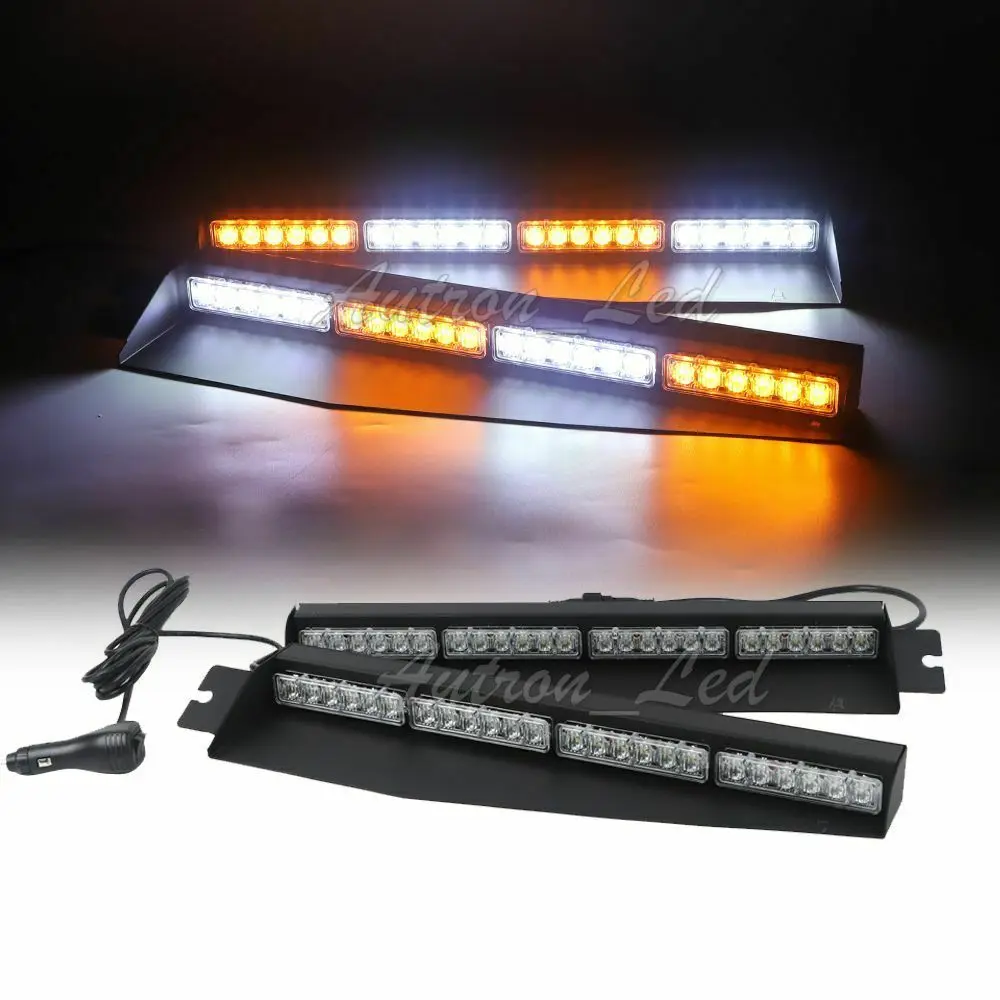 

2In1 34" LED Emergency Warning Visor Dash Deck Split Amber&White Strobe Lightbar
