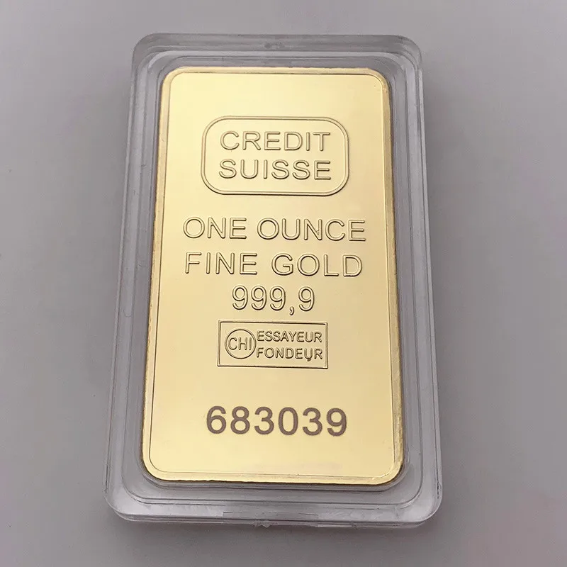 

Suisse Swiss Credit Suisse bar ingot 1 OZ gold plated badge 50 x 28 mm with different serial number souvenir coin