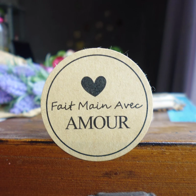 

102pcs Fait Main Kraft Seal Sticker France Hand Made Circle Point Sticker Self-adhesive DIY Paper Label Stationery Sticker