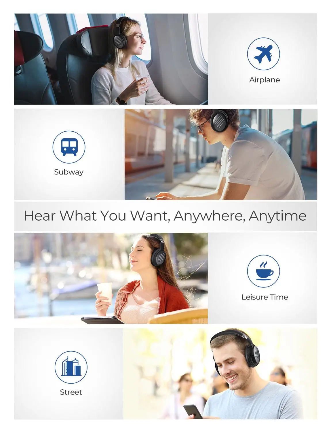  Mpow H16 Upgraded Active Noise Cancelling Headphones Fast Charging 30H Playing Time Wireless/Wired 