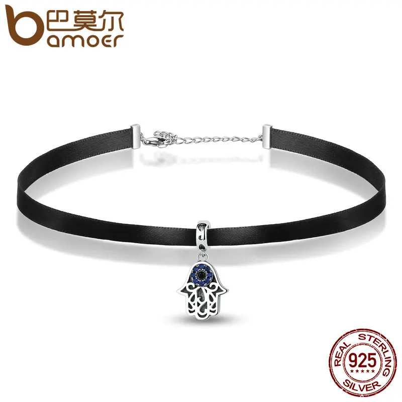 

BAMOER New Fashion 925 Sterling Silver Blue Wicked Eye Pendant Choker Necklace Women Necklaces & Pendants Jewelry SCA011+SCC085