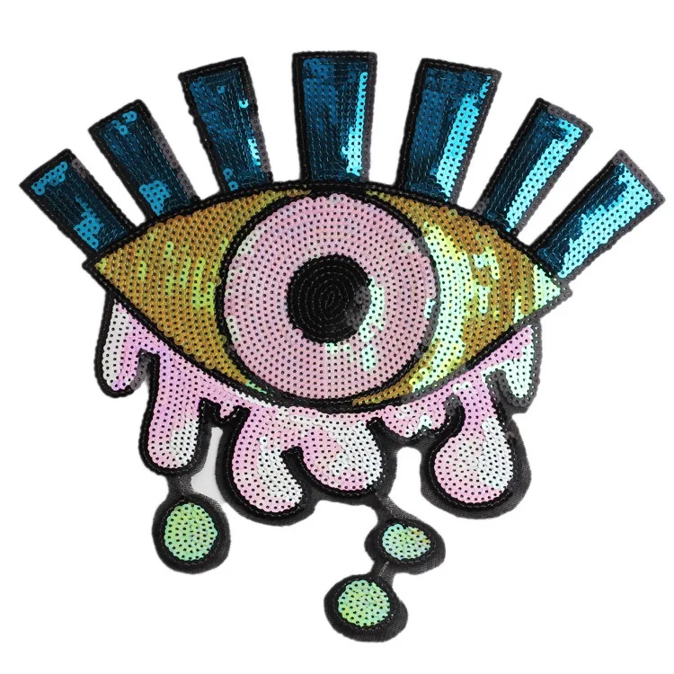 

2 Pieces/lot New Large Eyeball Eye Sequined Patches Sew on Clothes Patch DIY Embroidered Applique Decoration Sequins Repair
