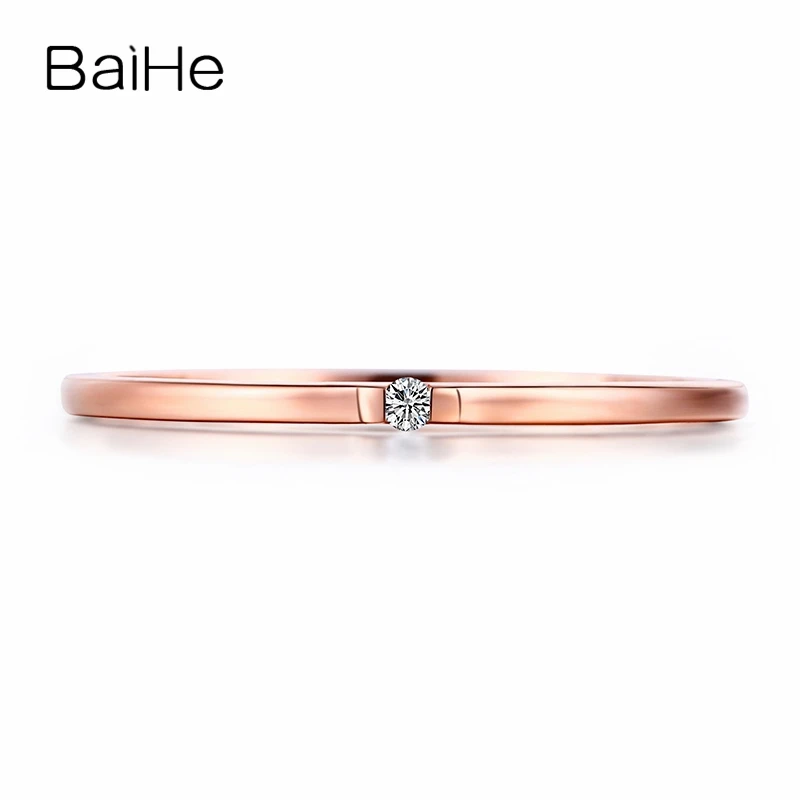Женское кольцо с натуральными бриллиантами BAIHE однотонное из розового золота 14 к