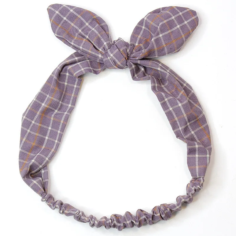 8Lovely Grid Rabbit Ears Hair Band for Girls Infant Hair Accessories Headwrap Make Up Sweet Little Girl's Bow Headband Turbans