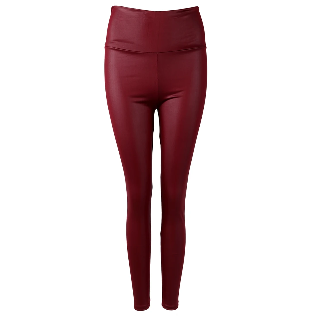 

Shiny Metallic High Waist Burgundy Stretchy Leather Leggings -M