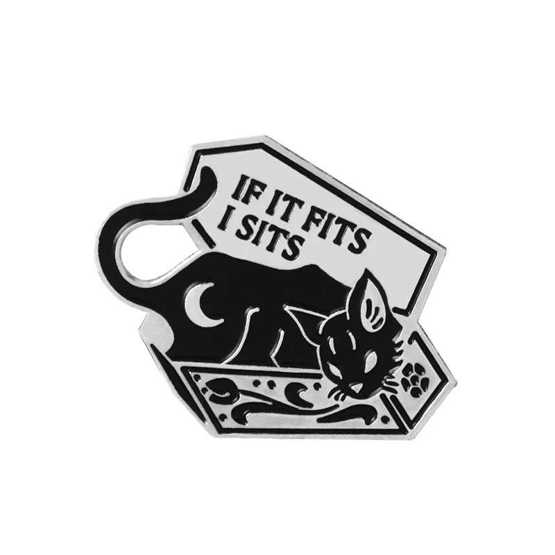 Черно-белая кошка брошь гроб Луна клубника Пицца Линия группа коробка котенок коллекция кошка мистер кот леди эмаль значок подарки - Окраска металла: style4