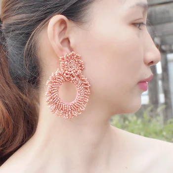 

MANILAI Handmade Beads Drop Earrings For Women Wedding Accessories Dangle Earrings Circular Statement Big Bead Bohemian Jewelry
