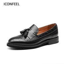 Кисточкой Лоферы для женщин женская обувь Пояса из натуральной кожи Туфли без каблуков Damen повседневная обувь весна акция цена z 6 Plus Размеры