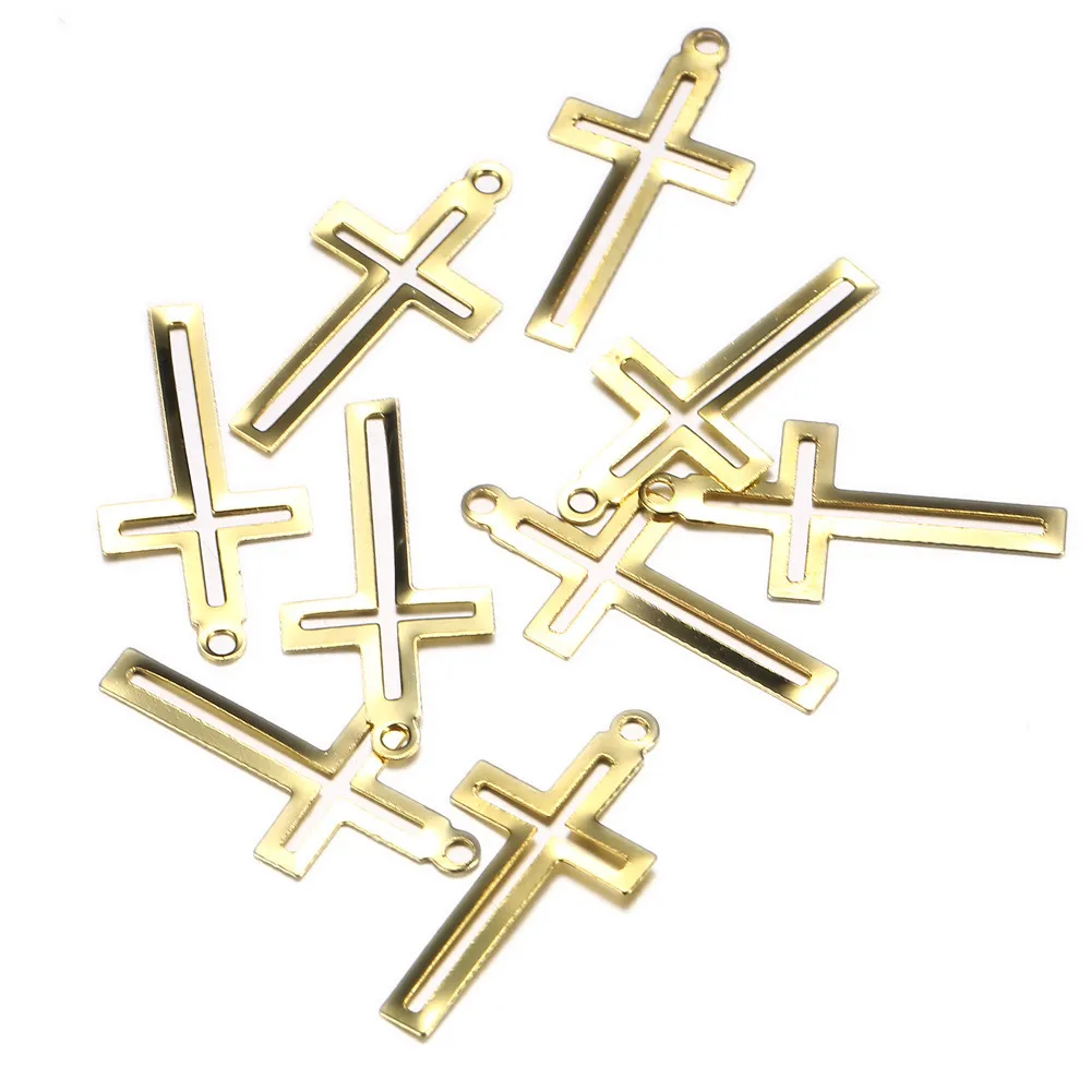 

50PCS/lot 25.6MM*12.8MM Gold Silver Color Copper hollow Out cross charm pendant accessories for bracelet DIY jewelry making