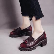 Teahoo/женские слипоны с кисточками; коллекция года; Лоферы ручной работы в британском стиле; женские туфли-оксфорды с круглым носком; обувь на платформе; криперы