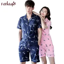 Fdfklak M-XXL большой Размеры пара Пижамы для девочек короткий рукав печати Pijama комплект женщина пижамы хлопок пижама Шорты для женщин домашняя