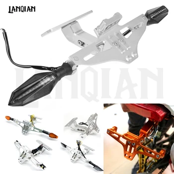 

Sliver CNC Universal Accessories Motorcycle full Adjustable Angle CNC License Number Plate with LED light Frame Holder Bracket