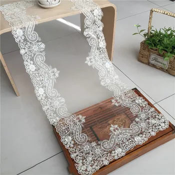 

Embroidered Lace Table Runner TV Bench Stand End Table Cover Decoration 40cm x 92cm / 95cm 16 Patterns Transparent