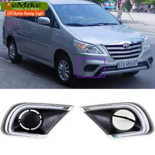 eeMrke LED Daytime Running Lights For toyota INNOVA 2013 2014 2015 White DRL Light Fog Lamp Cover Kits Yellow Turn Signal