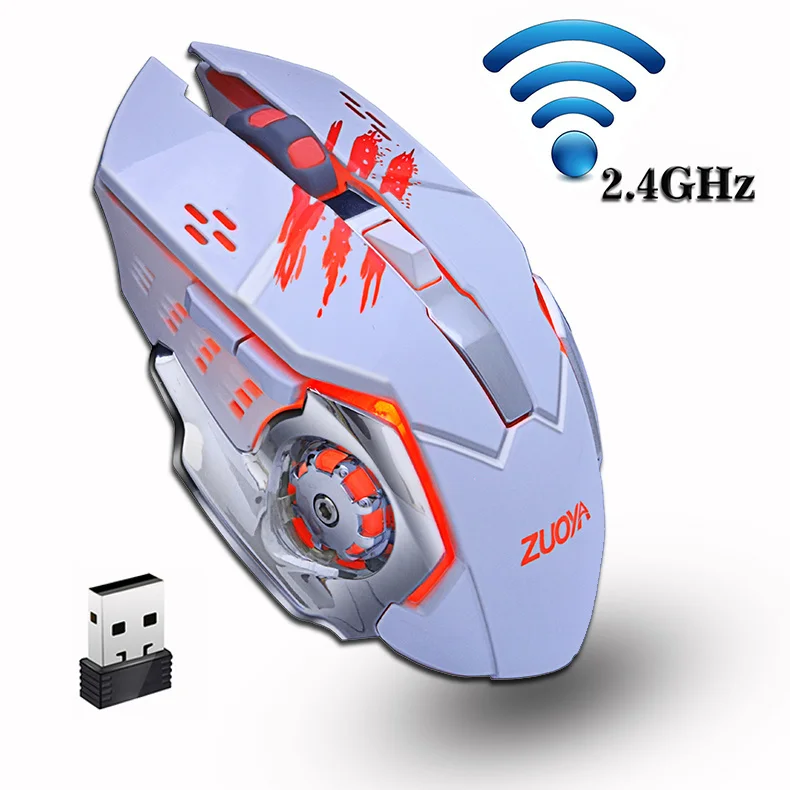 ZUOYA 2,4 ГГц Тихая мышь игровая Беспроводной Мышь Adjustable2000DPI Перезаряжаемые мыши с подсветкой USB светодиодный оптическая игровая Мышь для портативных ПК - Цвет: MMR4 wireless white
