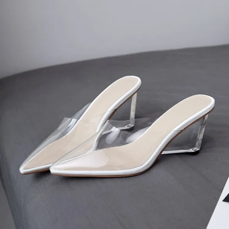 Брендовая Новая женская обувь с острым носком летние модные прозрачные сандалии Женщины Клин обувь Прозрачный каблук Женская обувь