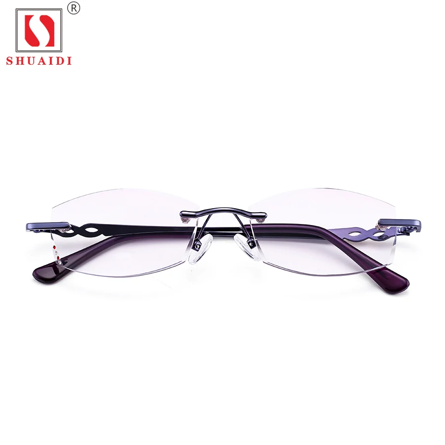 Анти-усталость очки для чтения женские фиолетовые градиентные линзы сплав дужки без оправы очки с Чехол 118+ 1,0 до+ 4,0
